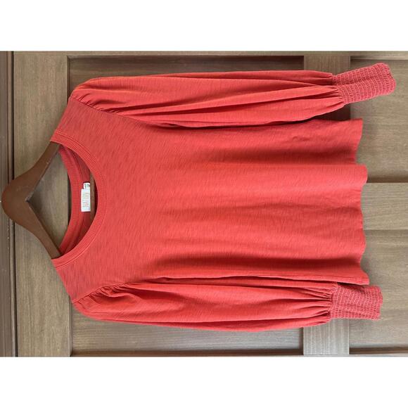 Nation LTD. Loren Peasant Tee Shirt Puff Sleeve 100% Cotton Red/Orange Womens XS - Picture 11 of 13